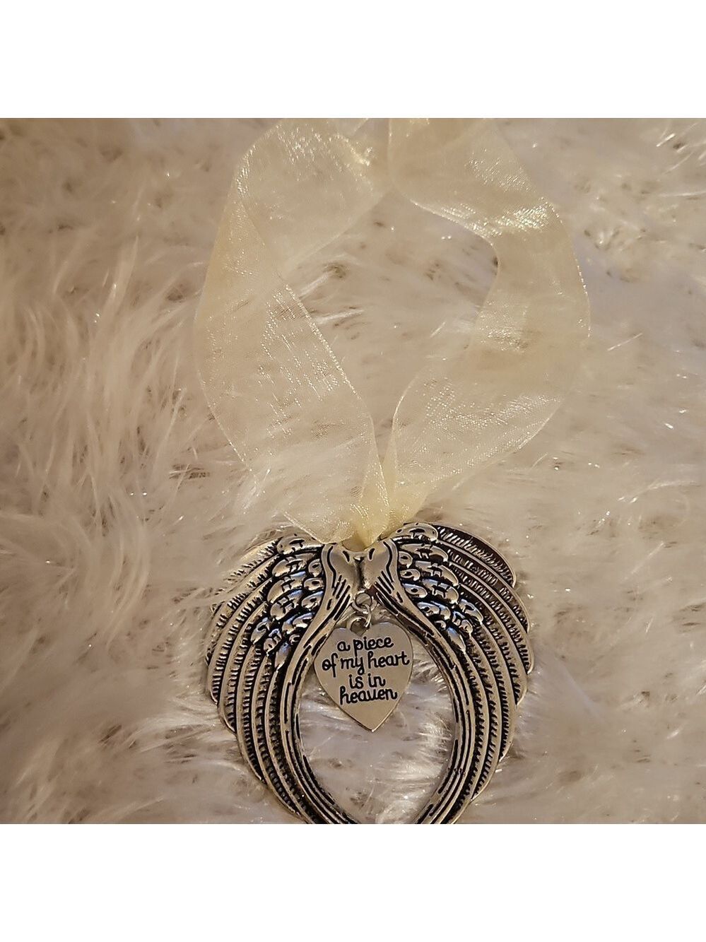 Memorial Ornament Angel Wings Silver-Tone Metal A piece of my heart is in Heaven
